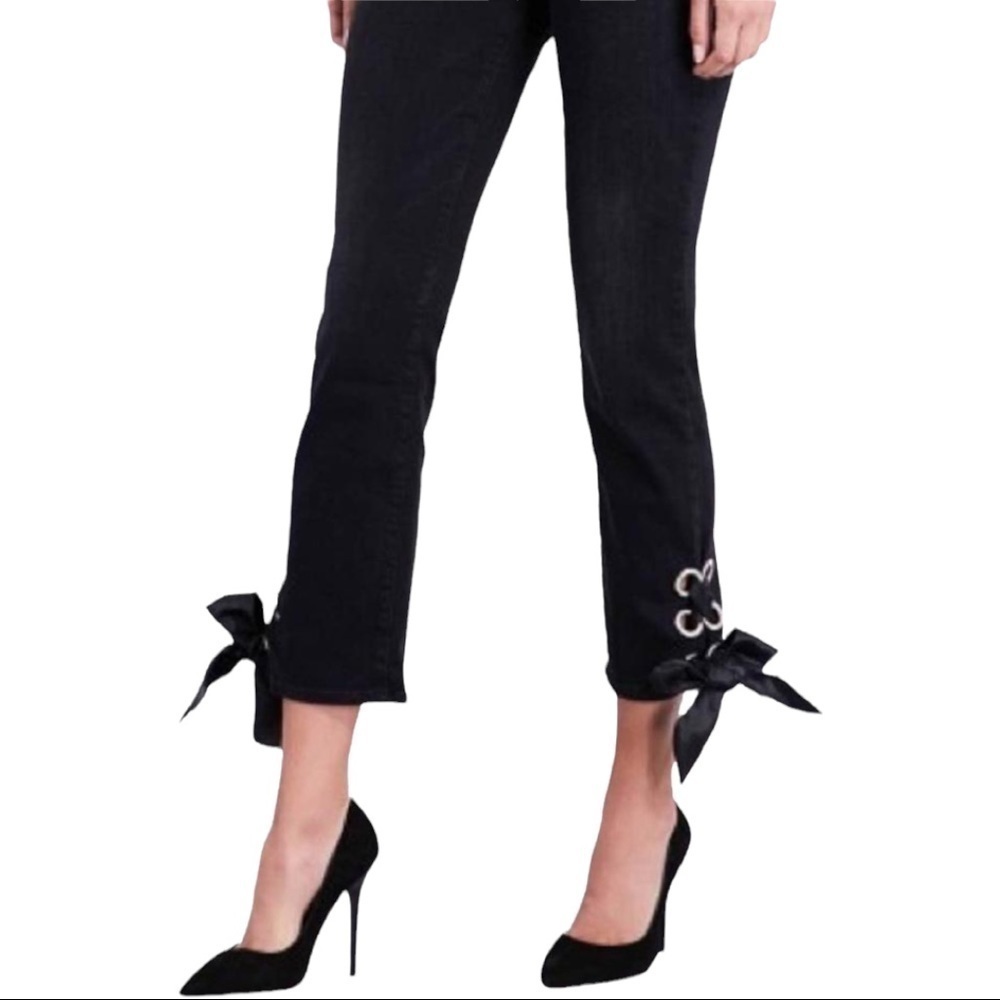 Good American Good Legs Lace Up Straight Mid Rise Jean